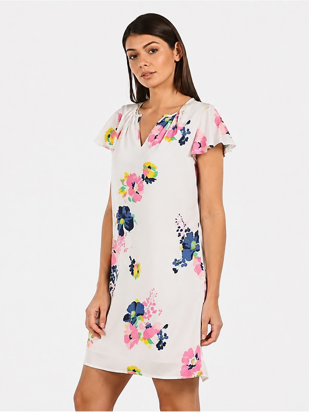 💖XXL NWOT GAP White, Navy, Pink, & White floral print dress, flutter sleeve